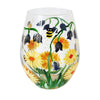 Hand Painted Stemless Glass Bluebells Dandelions & Bees