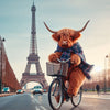 Framed Highland Cow on Bike at Eiffel Tower