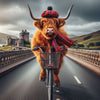 Framed Highland Cow Cycling at Eilean Donan Castle