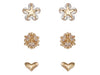 Indulgence - Gold CZ Heart Crystal Ball Flowers Trio Earrings