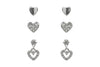 Indulgence- 3 stud Heart Rhodium Crystal Earrings