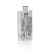 A 3oz slim hip flask made from pewter with an embossed design showing a Scottish Piper with his bagpipes.