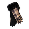 Black Fur Trim Check Glove