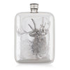 Luxury Pewter Hip flask design featuring an embossed design of roaring stag.